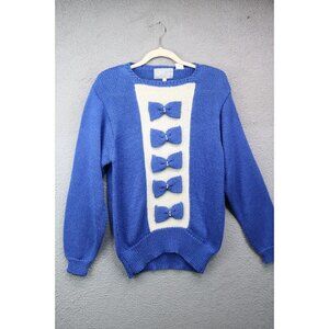 Joyce Vintage 80's Bow Tie Sweater-Wool Angora-Medium-Beaded-Chunky